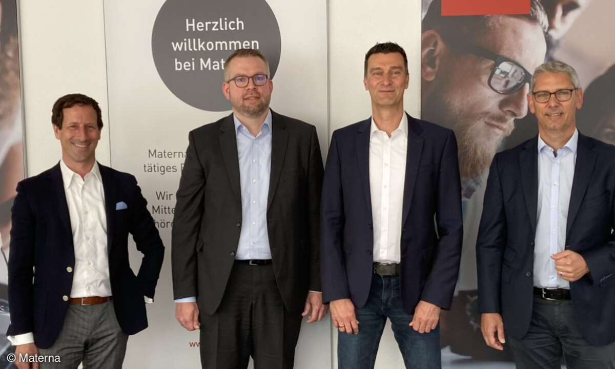 René Rüdinger (CFO, Materna-Gruppe), Martin Grüning (Geschäftsführer Materna Infrastructure Solutions), Robert Knapp (Geschäftsführer Materna Infrastructure Solutions), Michael Hagedorn (Vorstand Public Sector & Security, Materna-Gruppe) (von links)