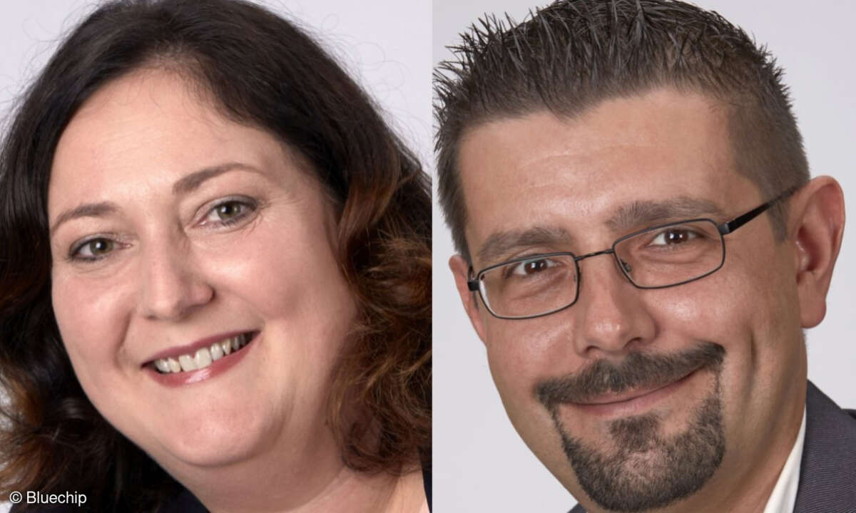 Nicole Baudach. Leiterin Vertrieb, und Bogdan Kruszewski, verantwortlich für den Bereich Server / Storage / Cloud bei Bluechip