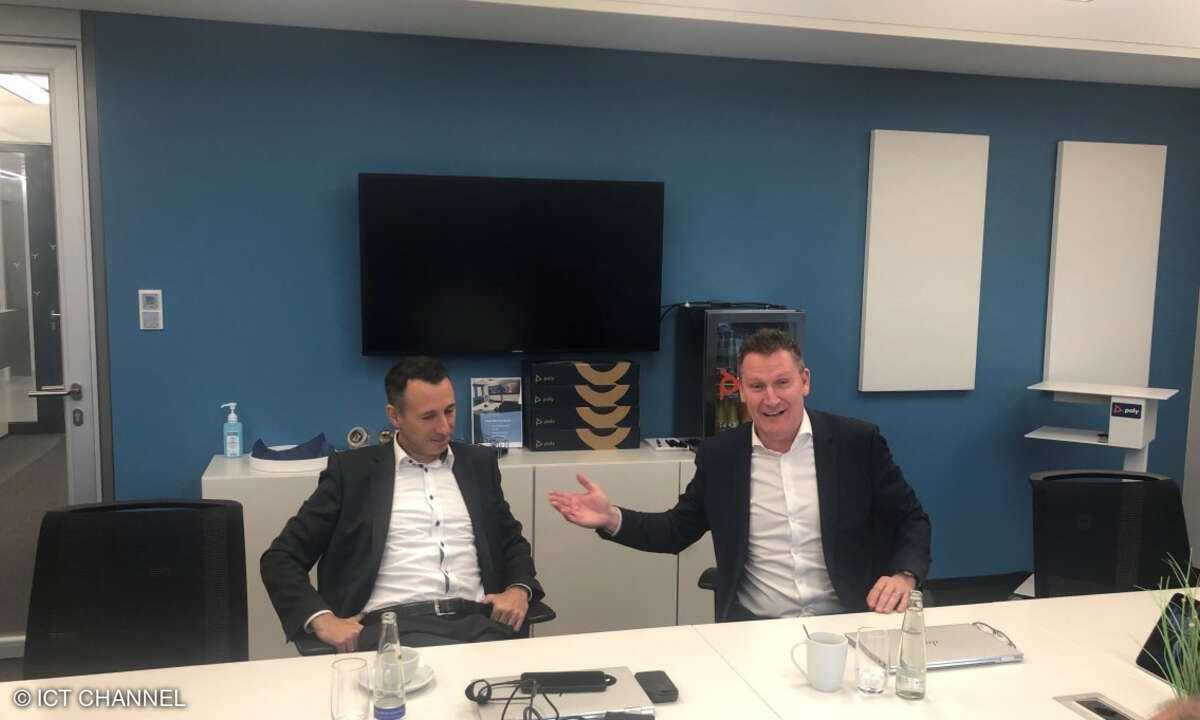 HP-Deutschland-Geschäftsführer Adrian Müller (links) und Channel-Chef Hartmut Husemann in der Poly-Niederlassung in München