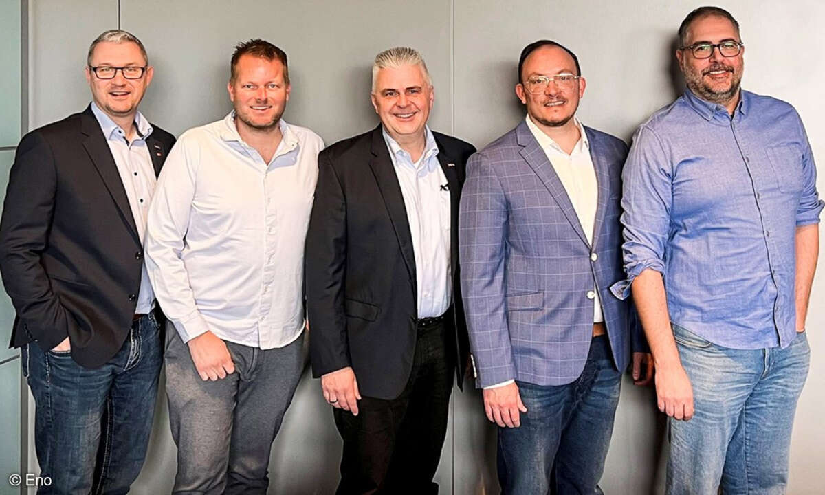 Eno-Geschäftsführer Peter Horstmann, Wilke Stroman, CEO Mobilezone Deutschland, Eno-Geschäftsführer Gernot Teufel, Daniel Blum und Mathias Sieg (von links)