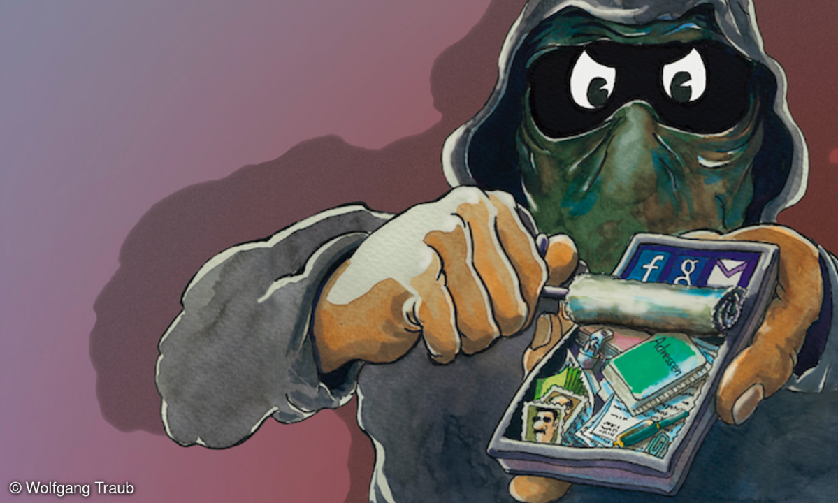 Cartoon Hacker-Angriff auf Mobilgerät