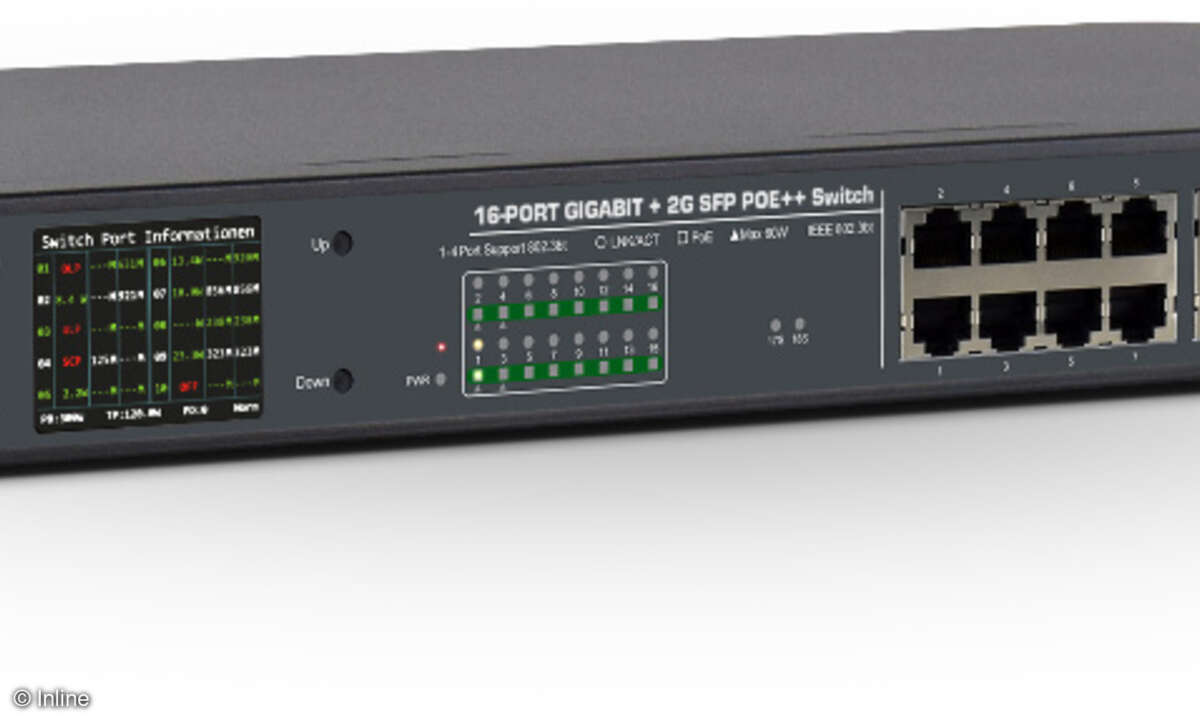 Inline: 16-Port-Gigabit-Netzwerk-PoE++-Switch.