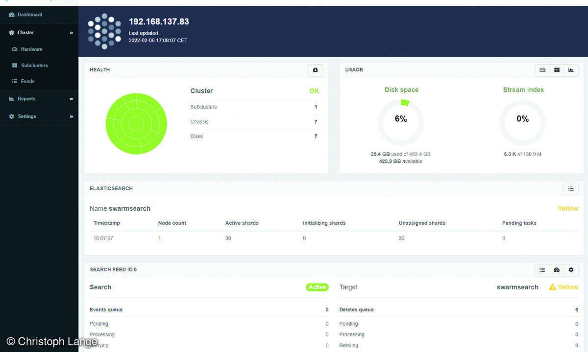 Dashboard der Storage-Management-Konsole
