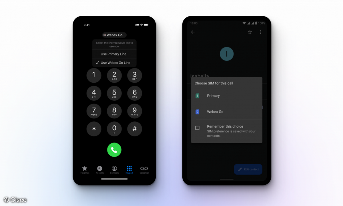 Mit Webex Go lassen sich Webex-Call-Funktionen über eine Geschäftsleitung auf dem persönlichen Mobiltelefon verwenden.
