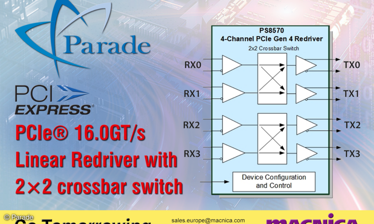 Linearer Redriver für PCI Express 4.0 mit 2×2-Crossbar-Switch.
