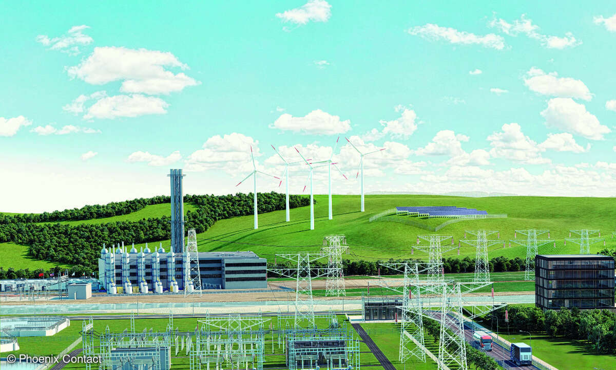 Umspannwerk und dezentrale Energieerzeugung durch Windenergie- und Photovoltaikanlagen.