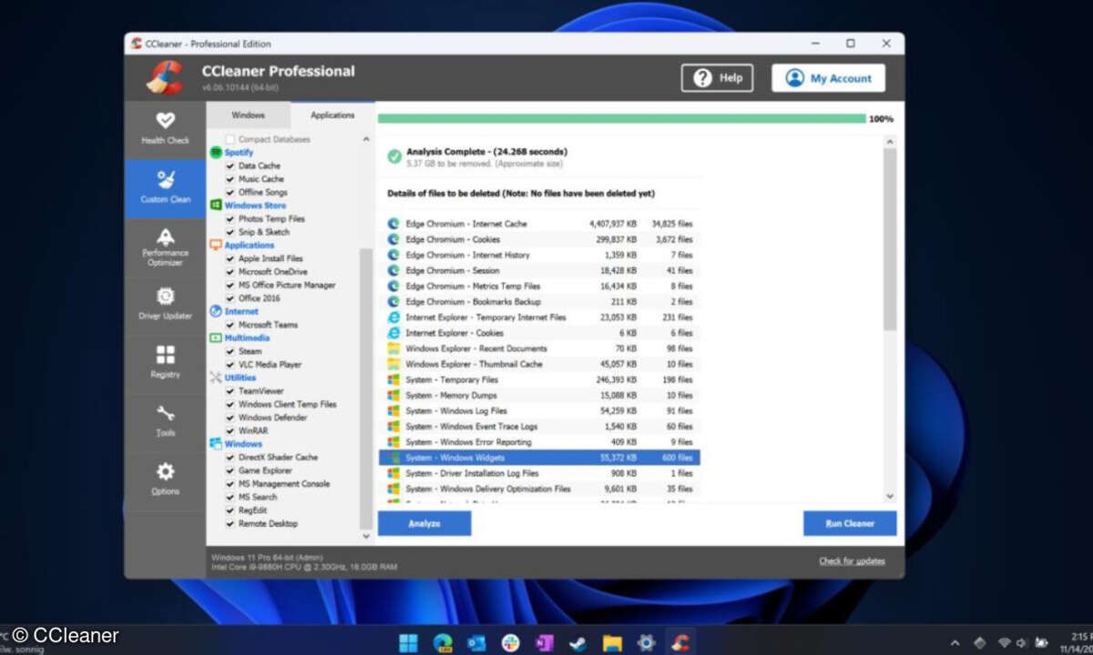 CCleaner mit erweiterten Reinigungsdefinitionen