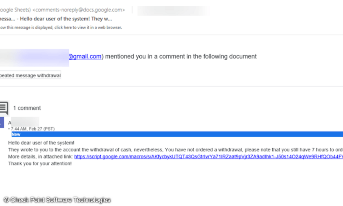 E-Mail-Benachrichtigung von Google mit schädlichem Inhalt.