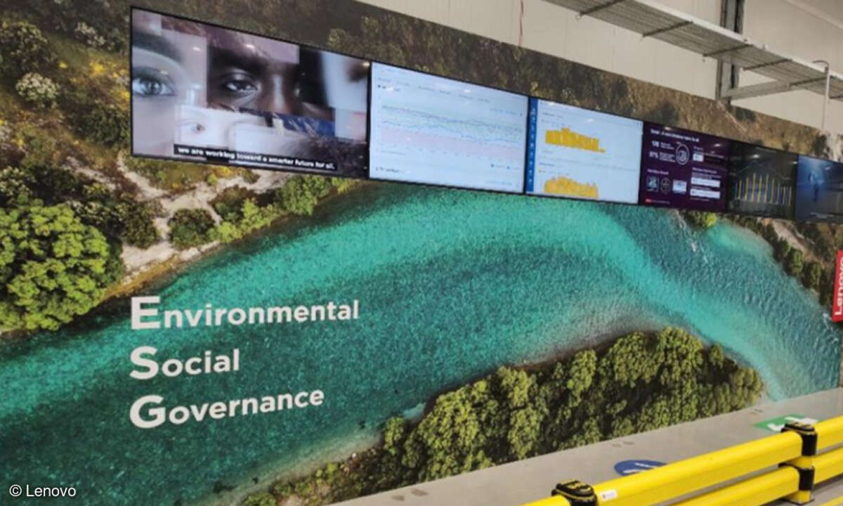 Die neue ESG-Wand in Lenovos Innovationszentrum in Budapest