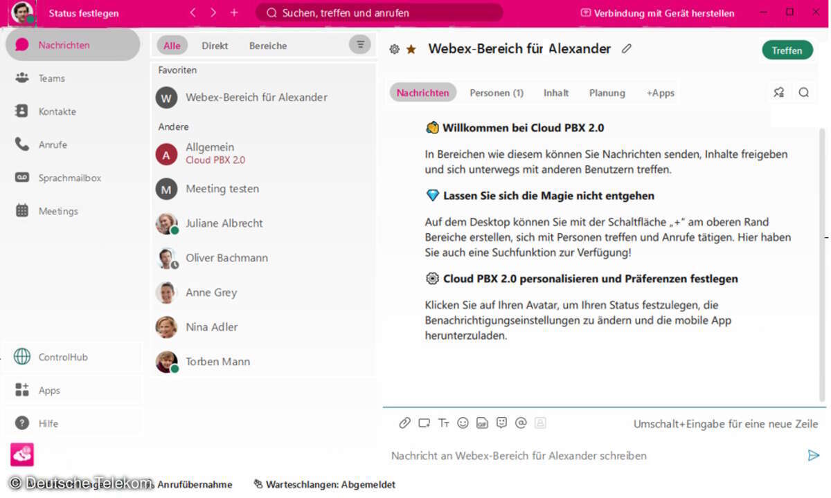 Screenshot Telekom CompanyFlex Cloud PBX 2.0