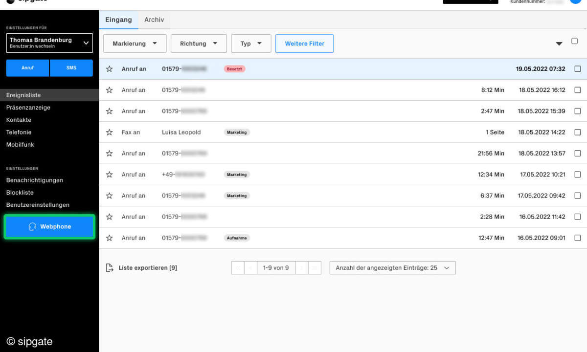 Screenshot sipgate