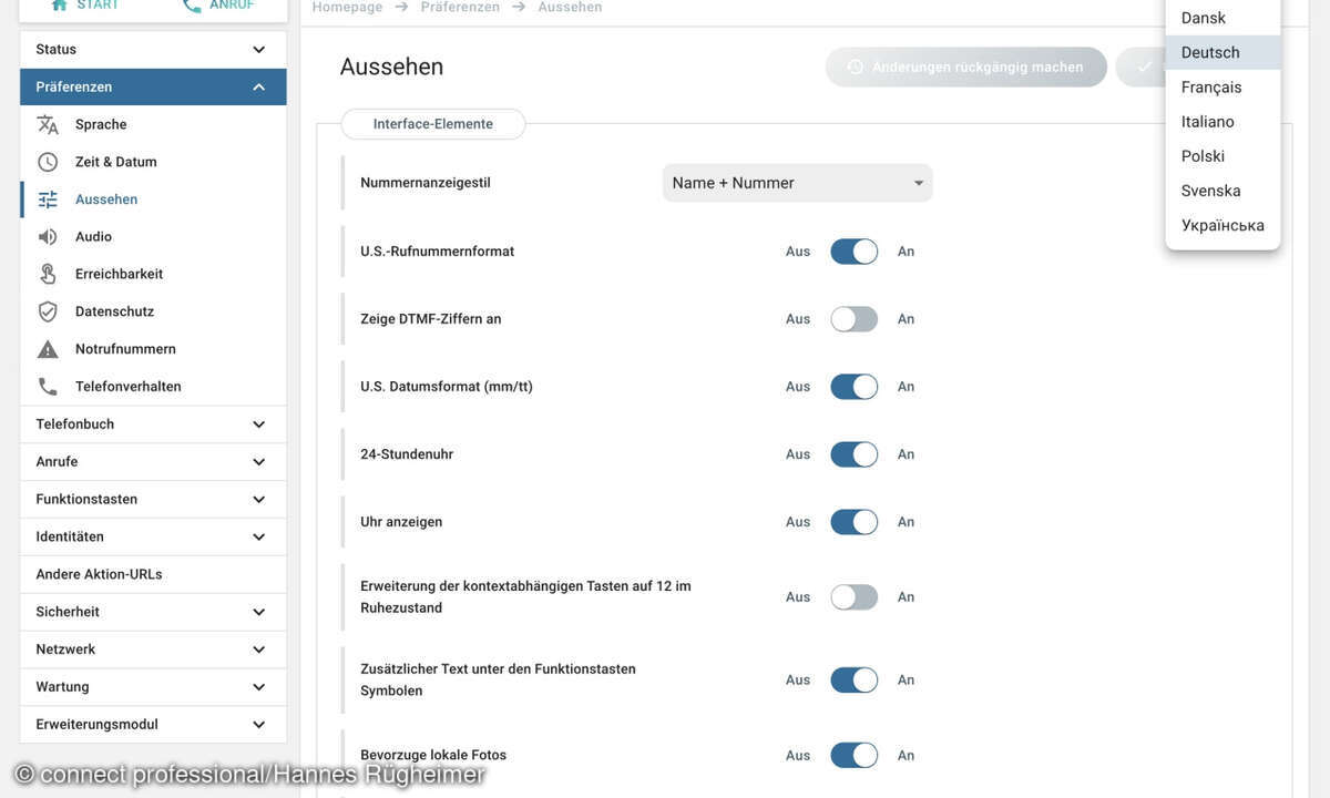 Screen Snom D865 Phone Manager Einstellungen