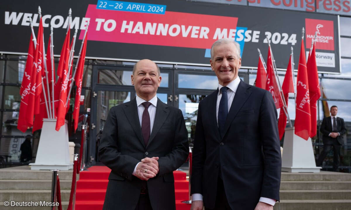 Bundeskanzler Olaf Scholz und Jonas Bahr Støre, Premierminister Norwegen, eröffnen die Hannover Messe 2024