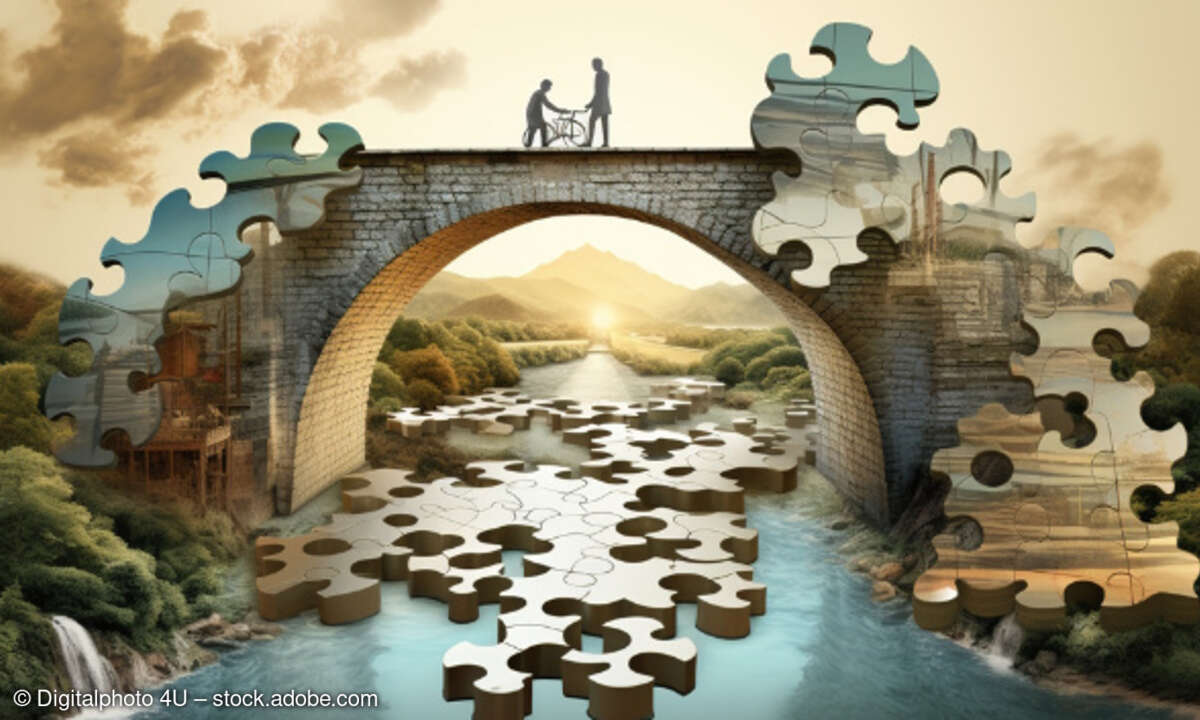 Brücke bauen, Puzzleteil zusammenfügen, gemeinsam