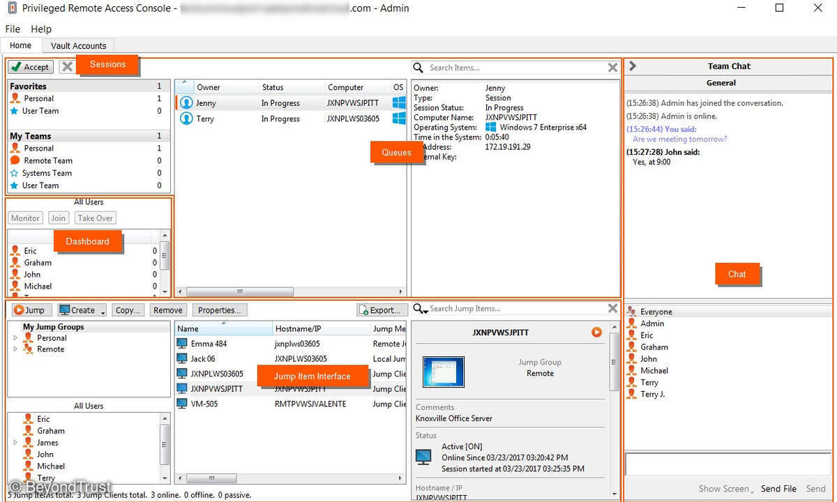 Admin-Ansicht Privileged Remote Access Console