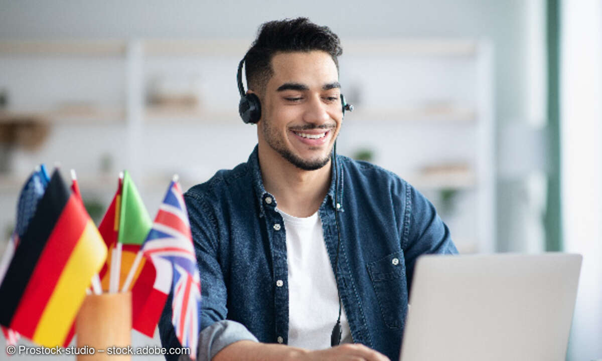 Sprachen lernen, Mann am Laptop