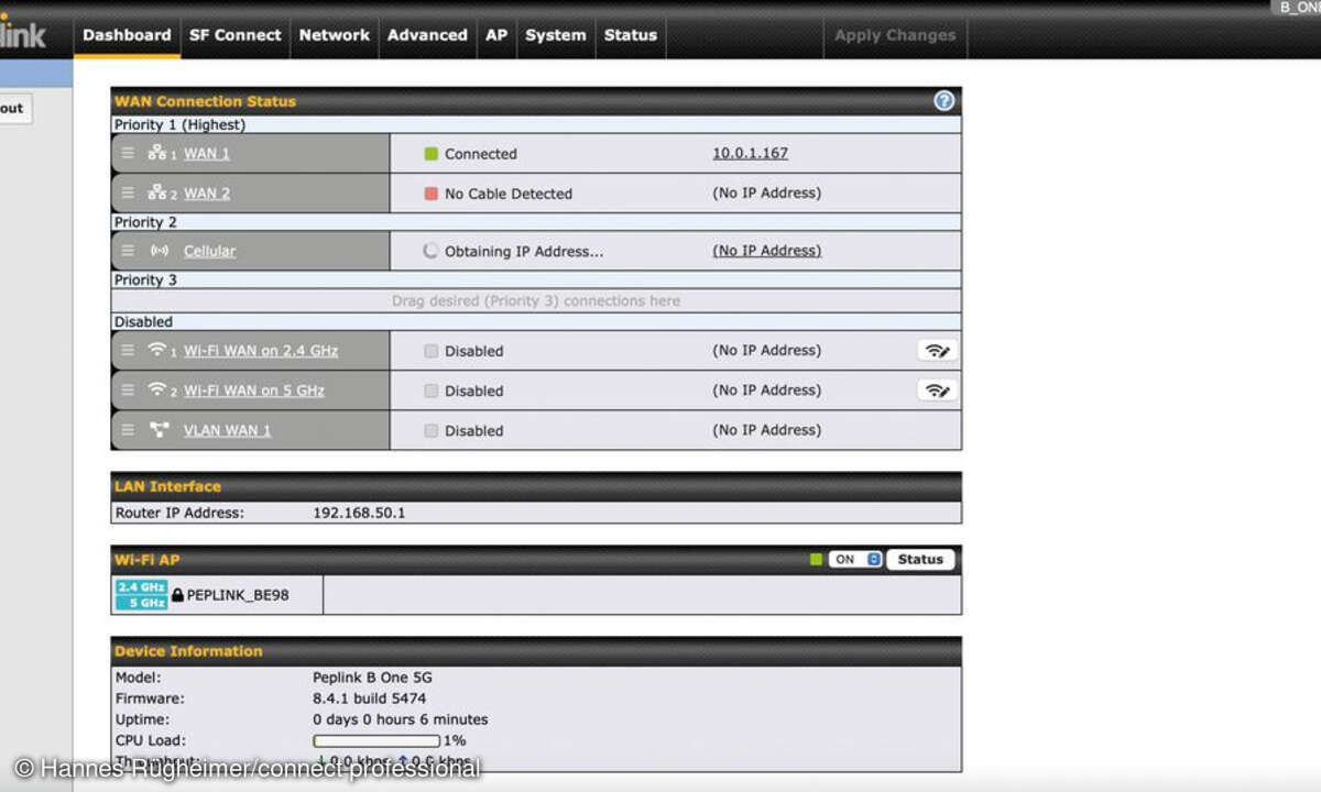 Screen Peplink B One 5G