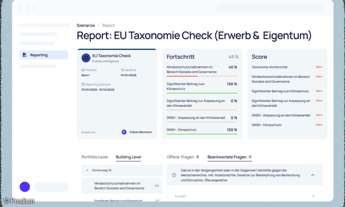 Predium Product Screen, Report EU Taxonomie Check