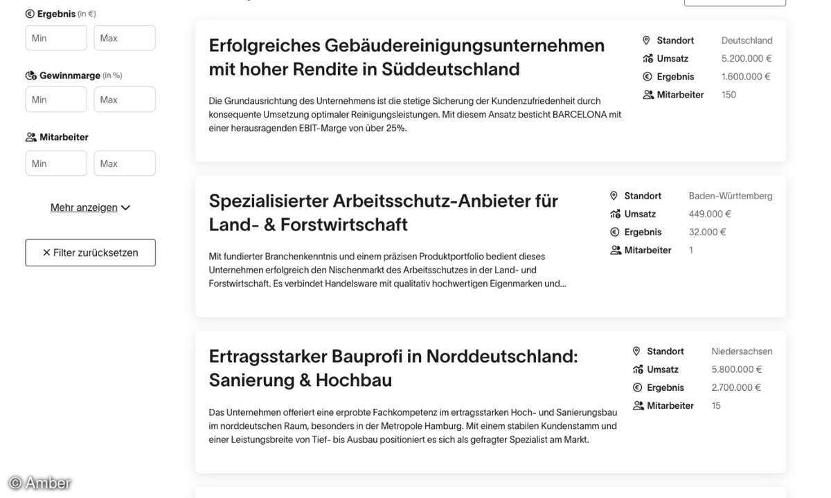 Suche auf Amber, Unternehmensnachfolge