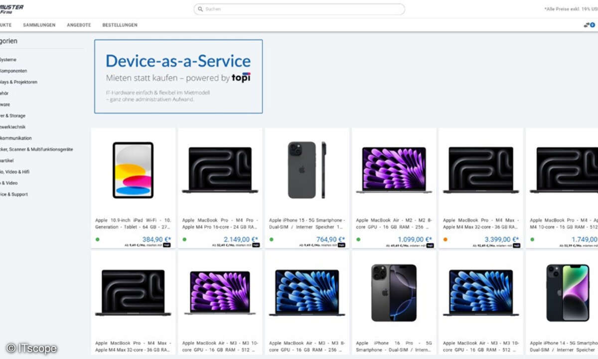 Topis digitale Mietplattform ist in den B2B-Shop von ITscope integriert