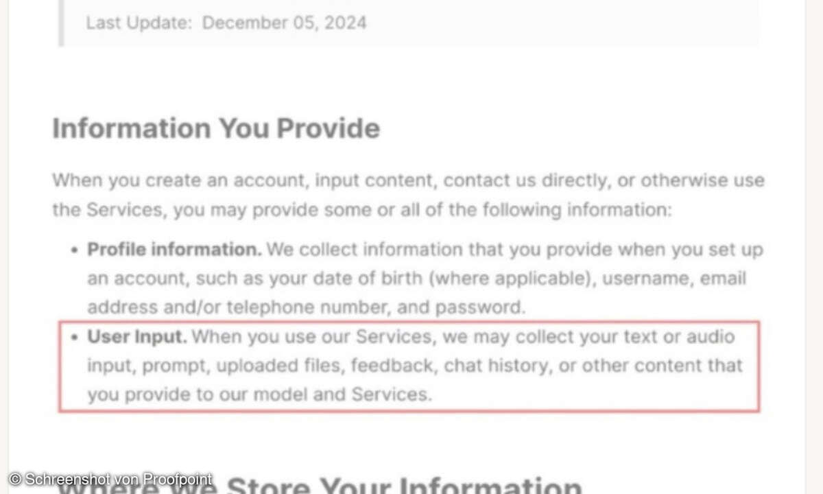 Schreenshot von Proofpoint DeepSeek Privacy Policy