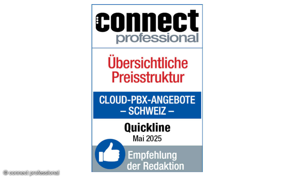 Empfehlungssiegel Quickline Cloud-PBX-Angebot Schweiz, 2025
