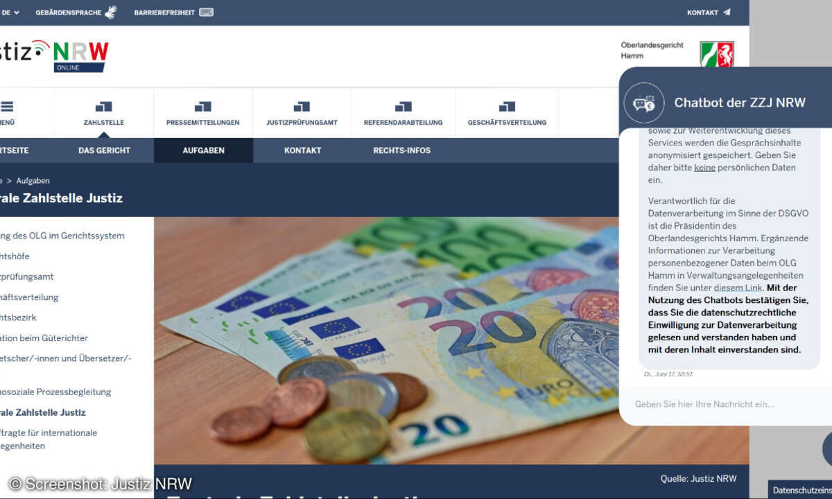 Justizportal NRW mit Chatbot