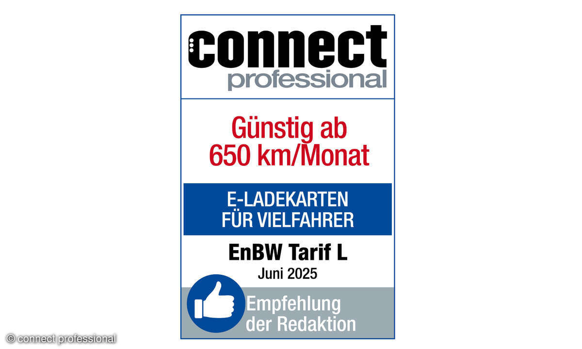E-Ladekarten für Vielfahrer, Siegel Empfehlung der Redaktion, EnBW Tarif L, Juni 2025