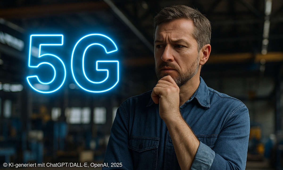 5G Herausforderungen, grübelnder Mann in Logistikhalle