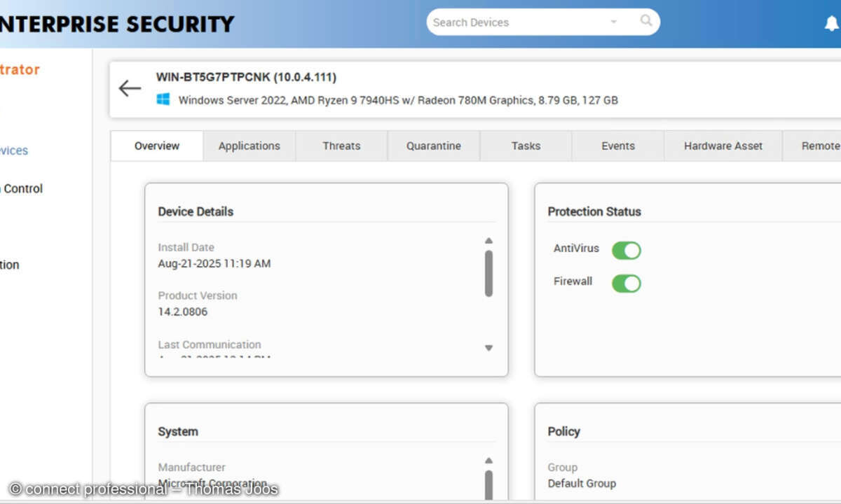 Screenshot K7 Enterprise Security Verwalten der Geräte