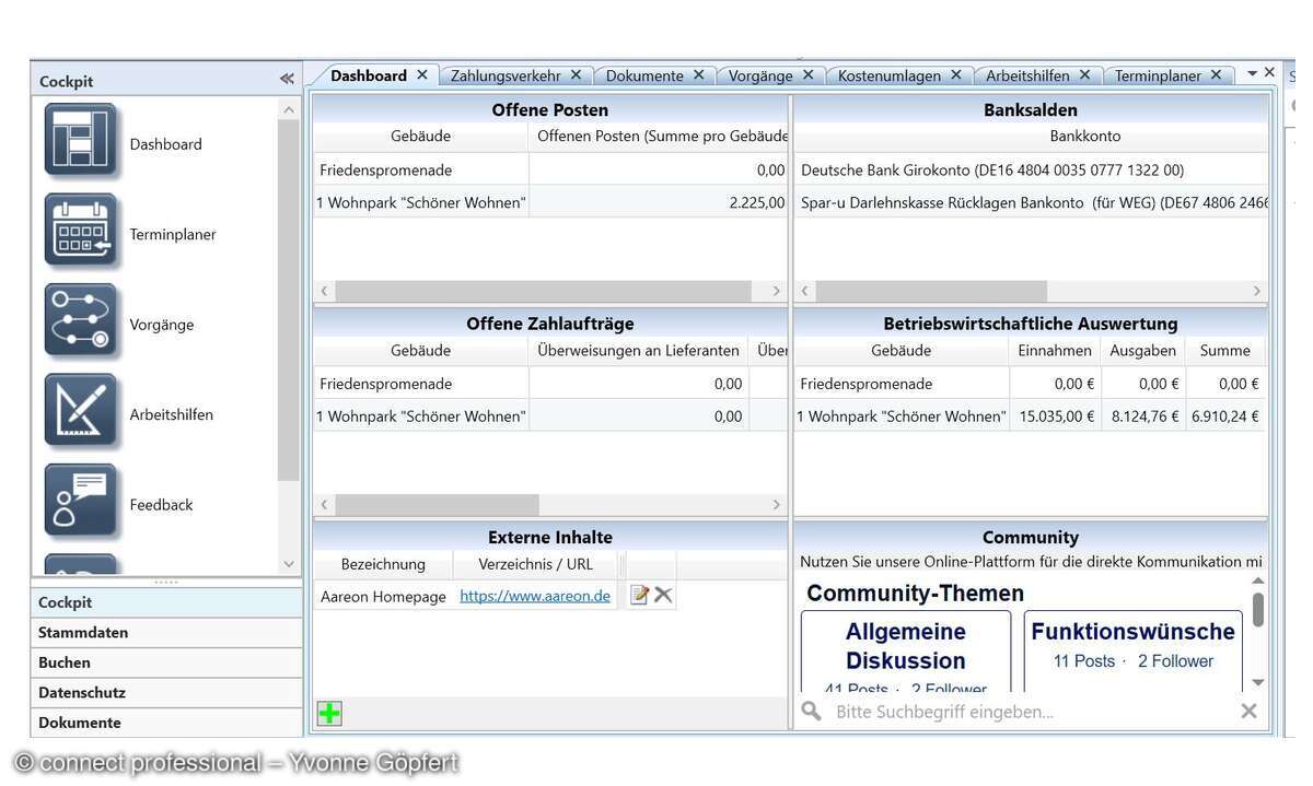 Screenshot Aareon Hausverwaltung plus 2026, Test Oktober 2025 