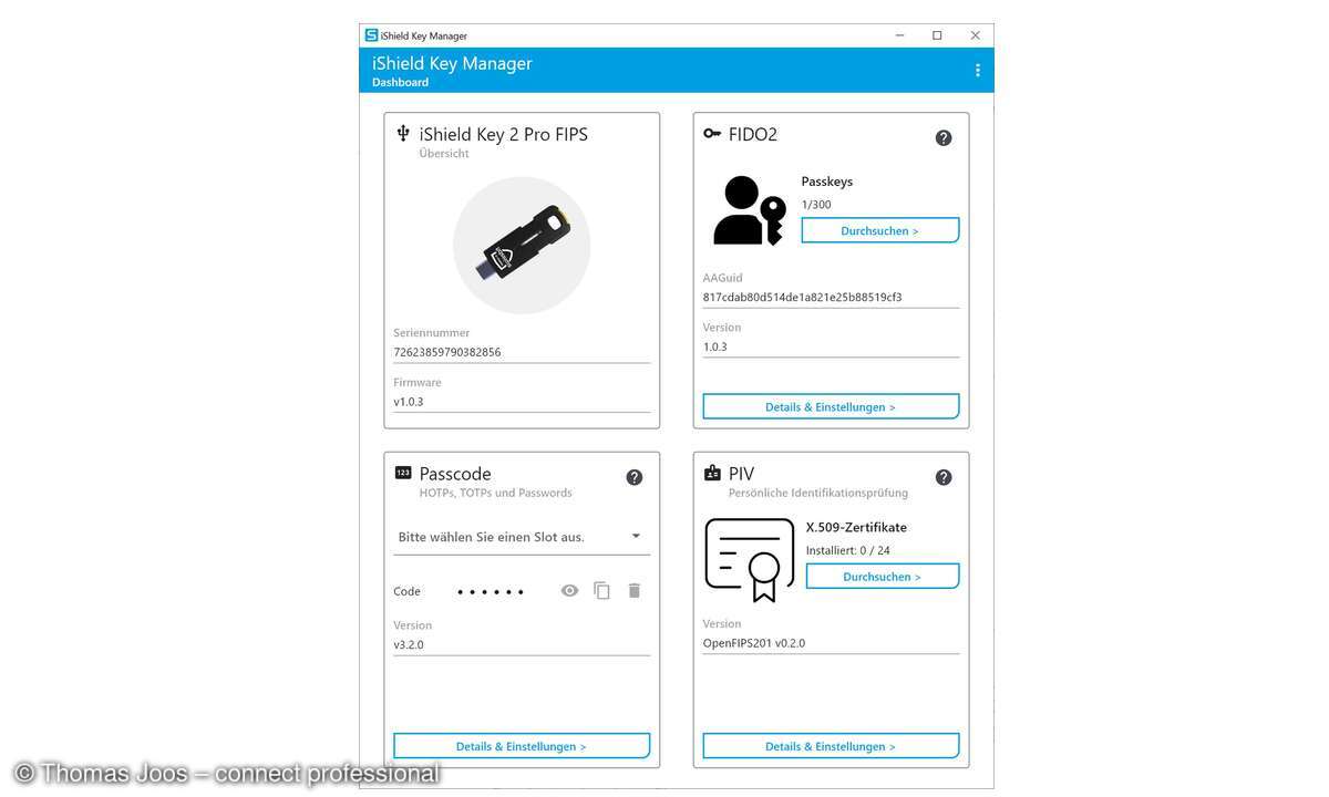 Swissbit iShield Key 2 Pro Mifare, Screenshot, Test März 2026